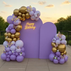 Purple & Gold Butterfly Balloon Garland Backdrop _ Elegant Birthday Party Decor _ Lavender Balloon Arch